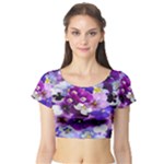 Graphic Background Pansy Easter Short Sleeve Crop Top