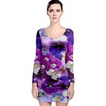 Graphic Background Pansy Easter Long Sleeve Bodycon Dress