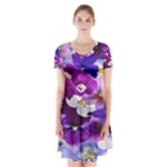 Graphic Background Pansy Easter Short Sleeve V-neck Flare Dress