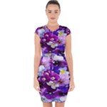 Graphic Background Pansy Easter Capsleeve Drawstring Dress 