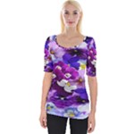 Graphic Background Pansy Easter Wide Neckline Tee