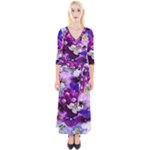 Graphic Background Pansy Easter Quarter Sleeve Wrap Maxi Dress