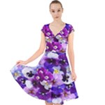 Graphic Background Pansy Easter Cap Sleeve Front Wrap Midi Dress