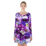 Graphic Background Pansy Easter Long Sleeve Velvet V-neck Dress