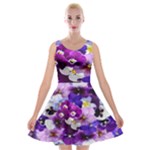 Graphic Background Pansy Easter Velvet Skater Dresses