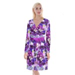 Graphic Background Pansy Easter Long Sleeve Velvet Front Wrap Dress