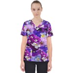 Graphic Background Pansy Easter Scrub Top