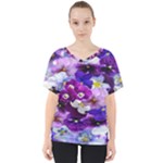 Graphic Background Pansy Easter V-Neck Dolman Drape Top