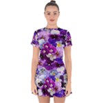 Graphic Background Pansy Easter Drop Hem Mini Chiffon Dress