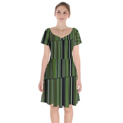 Shades Of Green Stripes Striped Pattern Short Sleeve Bardot Dress by yoursparklingshop