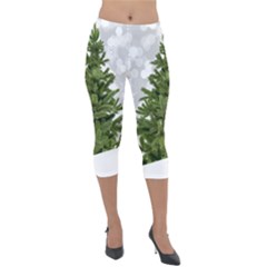 Christmas Xmas Tree Bokeh Lightweight Velour Capri Leggings  by Simbadda