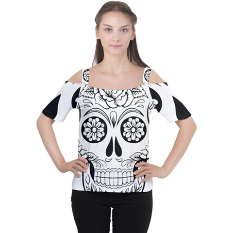 Sugar Skull Cutout Shoulder Tee by StarvingArtisan