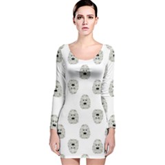 Angry Theater Mask Pattern Long Sleeve Velvet Bodycon Dress by dflcprints