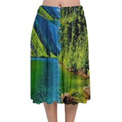 Beautiful Nature Lake Velvet Flared Midi Skirt by Modern2018