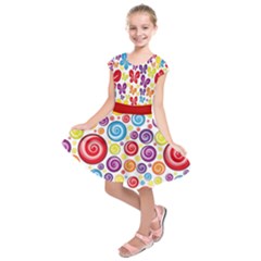 Colorful Swirls Of Butterflies Kids  Short Sleeve Dress by PattyVilleDesigns