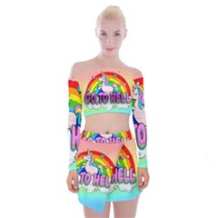 Go To Hell - Unicorn Off Shoulder Top With Mini Skirt Set by Valentinaart