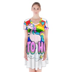 Go To Hell - Unicorn Short Sleeve V-neck Flare Dress by Valentinaart