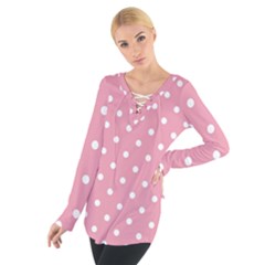Pink Polka Dot Background Tie Up Tee by Modern2018
