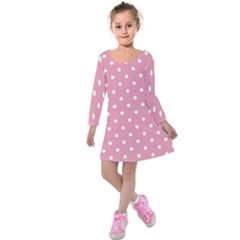 Pink Polka Dot Background Kids  Long Sleeve Velvet Dress by Modern2018