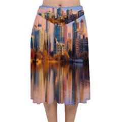 Vancouver Canada Sea Ocean Velvet Flared Midi Skirt by Simbadda