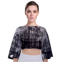 Reflection Canal Water Street Tie Back Butterfly Sleeve Chiffon Top by Simbadda