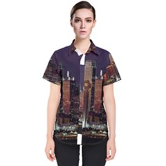 Dallas Texas Skyline Dusk Usa Women s Short Sleeve Shirt