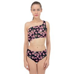 Pink Tulip Print Spliced Up Two Piece Swimsuit