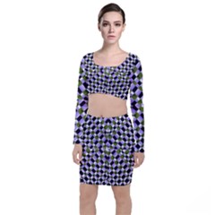 Hypnotic Geometric Pattern Long Sleeve Crop Top & Bodycon Skirt Set by dflcprints