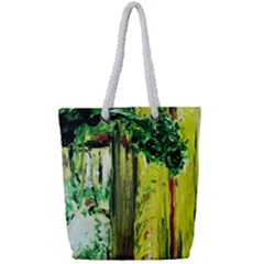 Old Tree And House With An Arch 8 Full Print Rope Handle Tote (small) by bestdesignintheworld