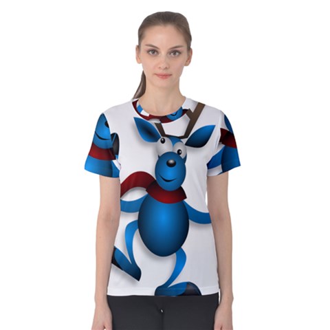 Reindeer Dancing Blue Christmas Women s Cotton Tee by Simbadda