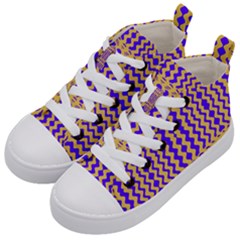 Purple Yellow Wavey Lines Kid s Mid-top Canvas Sneakers by BrightVibesDesign
