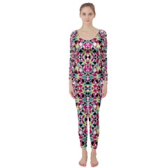 Multicolored Abstract Geometric Pattern Long Sleeve Catsuit by dflcprints