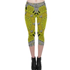 Sunshine And Silver Hearts In Love Capri Leggings  by pepitasart