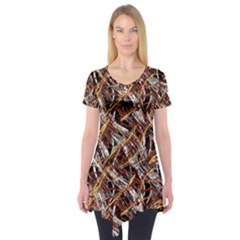 Colorful Wavy Abstract Pattern Short Sleeve Tunic  by dflcprints