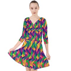 Artwork By Patrick-colorful-44 Quarter Sleeve Front Wrap Dress by ArtworkByPatrick