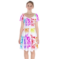 Good Vibes Rainbow Floral Typography Short Sleeve Bardot Dress by yoursparklingshop