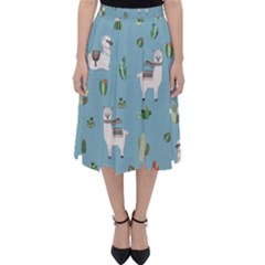 Lama And Cactus Pattern Folding Skater Skirt by Valentinaart