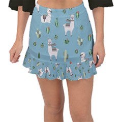 Lama And Cactus Pattern Fishtail Mini Chiffon Skirt by Valentinaart