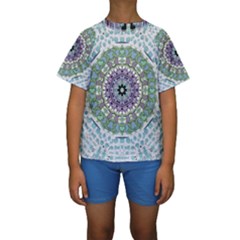 Hearts In A Decorative Star Flower Mandala Kids  Short Sleeve Swimwear by pepitasart