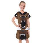 Bear Brown Set Paw Isolated Icon Kids  Drop Waist Dress