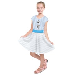 Corn Flower Blue Stripes & Polka Dots Kids  Short Sleeve Dress by PattyVilleDesigns