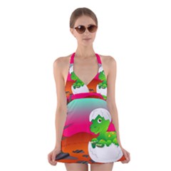 Dinosaur Dino Baby Dino Lizard Halter Dress Swimsuit 