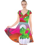 Dinosaur Dino Baby Dino Lizard Cap Sleeve Front Wrap Midi Dress