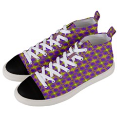 Purple Yellow Swirl Pattern Men s Mid-top Canvas Sneakers by BrightVibesDesign