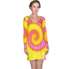 Swirl Yellow Pink Abstract Long Sleeve Nightdress by BrightVibesDesign