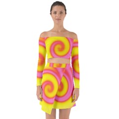 Swirl Yellow Pink Abstract Off Shoulder Top With Skirt Set by BrightVibesDesign