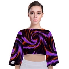 Swirl Black Purple Orange Tie Back Butterfly Sleeve Chiffon Top by BrightVibesDesign