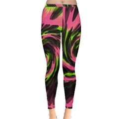 Swirl Black Pink Green Inside Out Leggings by BrightVibesDesign