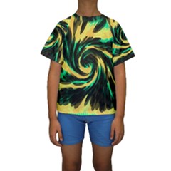 Swirl Black Yellow Green Kids  Short Sleeve Swimwear by BrightVibesDesign