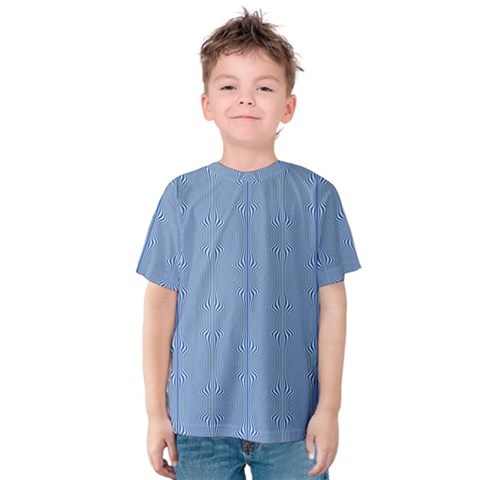 Mod Twist Stripes Blue And White Kids  Cotton Tee by BrightVibesDesign